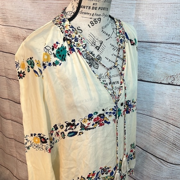 10 Crosby Derek Lam Silk Blouse Nehru Floral Trim Sheer Size 10 - Picture 5 of 10